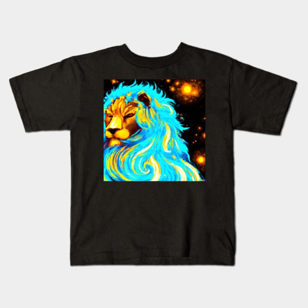 COSMIC BLUE LION Kids T-Shirt by ALLTHINGSMINv